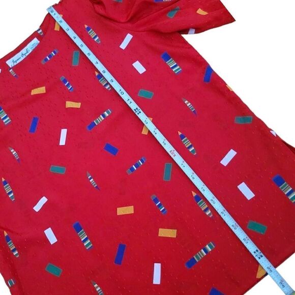 Vintage jaymee papelle Red Confetti Puffed Sleeve Polyester Blouse SZ 10 - Picture 4 of 6
